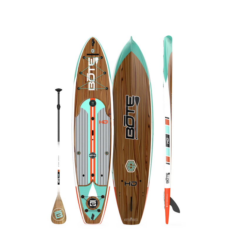 Top, side, and bottom view of the HD 10′6″ Classic Mangrove Paddle Board