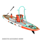 Rear angled view of the HD 10′6″ Classic Mangrove Paddle Board with accessories