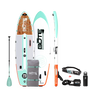 Top, Side, and Bottom image of the 10'6" Breeze Aero Classic Mangrove inflatable paddle board package with bag, paddle, PDF belt and leash