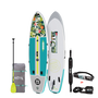 Top and Bottom image of the 10'6" Breeze Aero Native Cuda inflatable paddle board with paddle, bag, PDF Belt, and leash