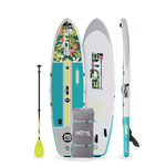Top, Side, and Bottom image of the 10'6" Breeze Aero Native Cuda inflatable paddle board with bag and paddle