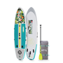 Angled view of the 10'6" Breeze Aero Native Cuda inflatable paddle board with bag and paddle