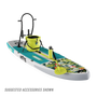 Front view of Breeze Aero Native Cuda inflatable paddle board with suggested accessories