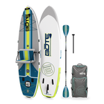 Angled view of LowRider Aero 10'6" paddle board with seat, paddle, and carry bag.