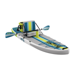 Front angled view of LowRider Aero 10'6" in row setup with striped seat, paddles, and bottle.