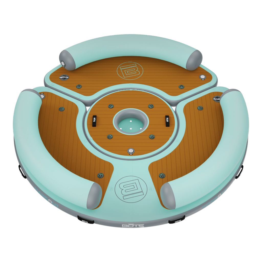 Top angled view of the Inflatable Dock Hangout 360 Duo with Bar