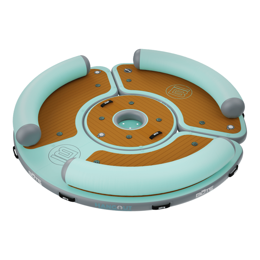 Top angled view of the Inflatable Dock Hangout 360 Duo with Bar