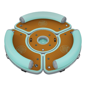 Front angled view of the Inflatable Dock Hangout 360 Duo with Bar