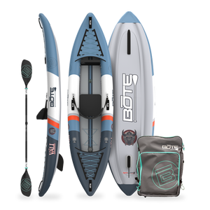 Inflatable paddle boards with a paddle and carrying bag