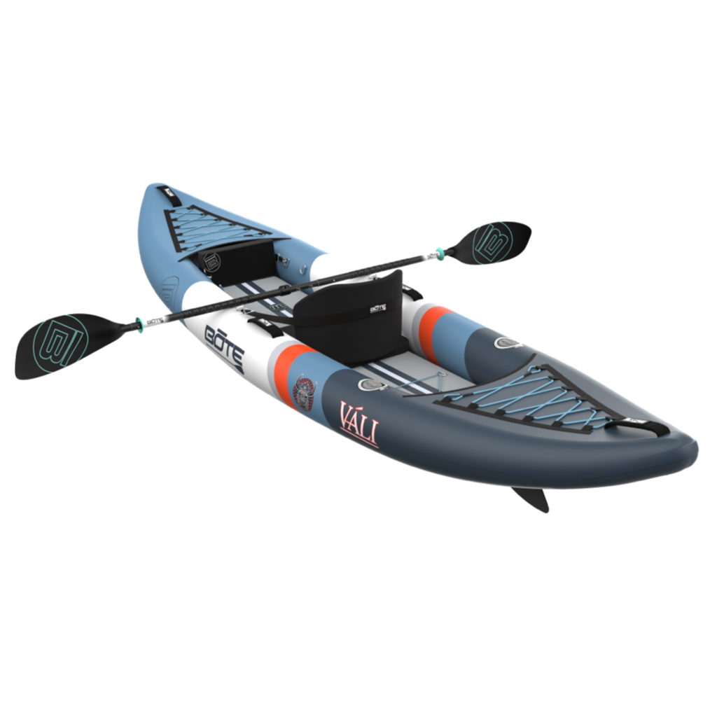 Inflatable kayak with paddle