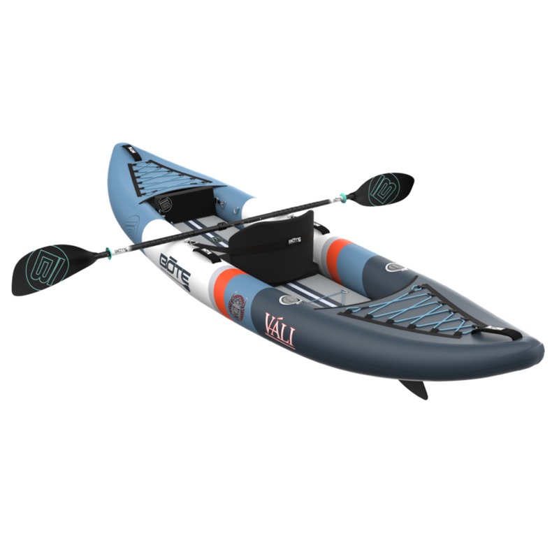 Inflatable kayak with paddle