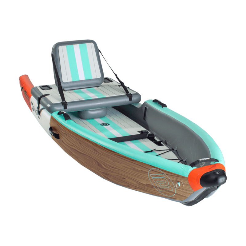 Front angle view of the Deus Aero inflatable kayak in Classic Cypress. 