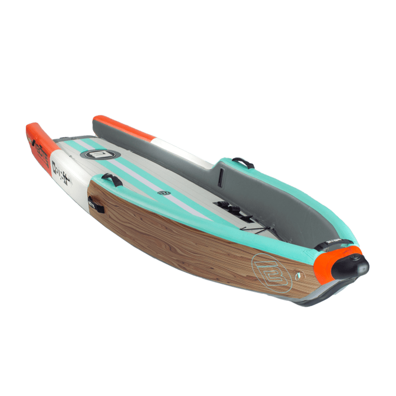 Front angle view of the Deus Aero inflatable kayak in Classic Cypress. 