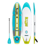 Top, side, and bottom view of the Breeze 11′6″ Full Trax Citron Paddle Board Essentials