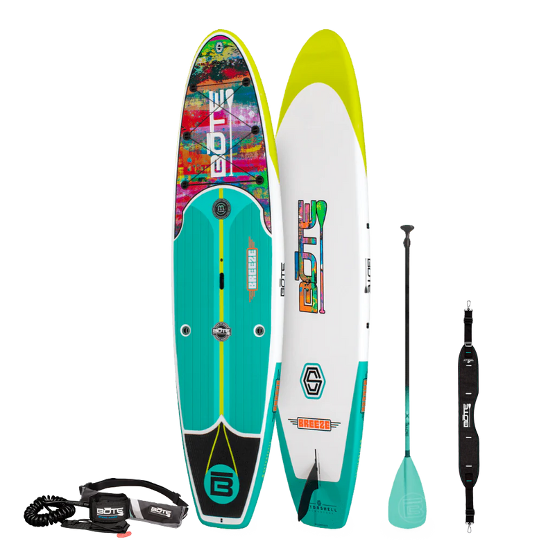 Angled view of the Breeze 11′6″ Native Spectrum Paddle Board Package