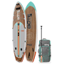 Top and bottom angled view of the HD Aero 11′6″ Classic Mangrove Inflatable Paddle Board with paddle and bag