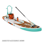Front angled view of the HD Aero 11′6″ Classic Mangrove Inflatable Paddle Board with suggested accessories