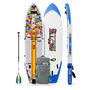 Top, side and bottom view of the HD Aero 11′6″ Fischer Topwater Inflatable Paddle Board with paddle and bag