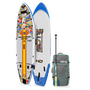 Top and bottom angled view of the HD Aero 11′6″ Fischer Topwater Inflatable Paddle Board with paddle and bag