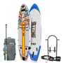 Top and bottom angled view of the HD Aero 11′6″ Fischer Topwater Inflatable Paddle Board Package