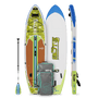 Top, side, and bottom view of the HD Aero 11′6″ Native Nalu Inflatable Paddle Board with bag and paddle