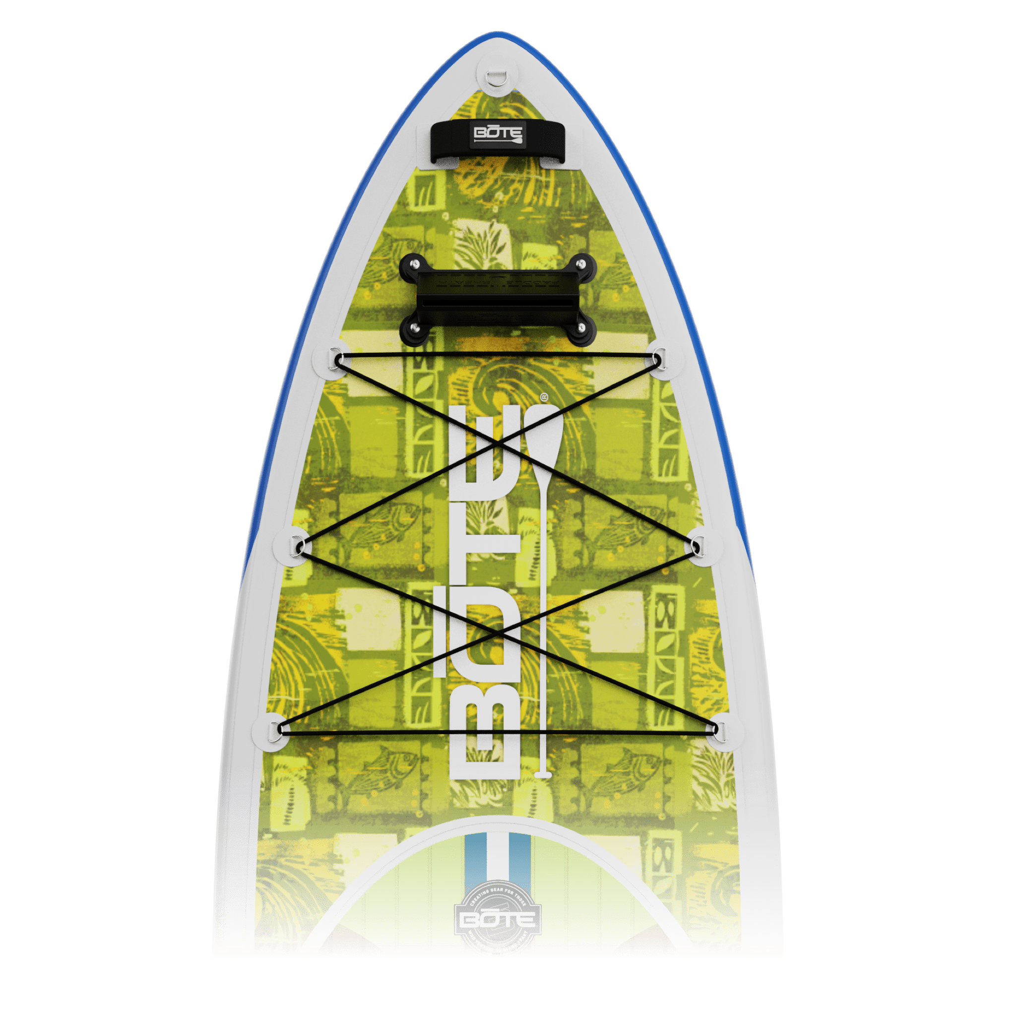 Zoomed in top view of the HD Aero 11′6″ Native Nalu Inflatable Paddle Board nose area