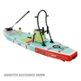 Angled rear view of the HD Aero 11′6″ Full Trax Lime Inflatable Paddle Board with accessories including cooler, rac, bottle, and paddle.