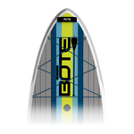 Top view of LowRider Aero Tandem board with striped deck and front bungee cords.
