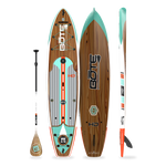 Top, side, and bottom view of the HD 12′ Classic Mangrove Paddle Board with paddle