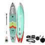 Top and bottom angled view of the HD 12' Full Trax Lime paddle board with paddle, leash, pfd belt and wheel rac