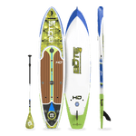 Top, side and bottom view of the HD 12′ Native Nalu Paddle Board with paddle
