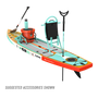 Rear angled view of the Rackham 12′ Classic Mangrove Paddle Boardview of the Rackham 12′ Classic Mangrove Paddle Board with suggested accessories