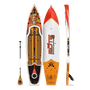 Top, side, and bottom view of the Rackham 12′ Fischer Cutthroat Paddle Board with paddle