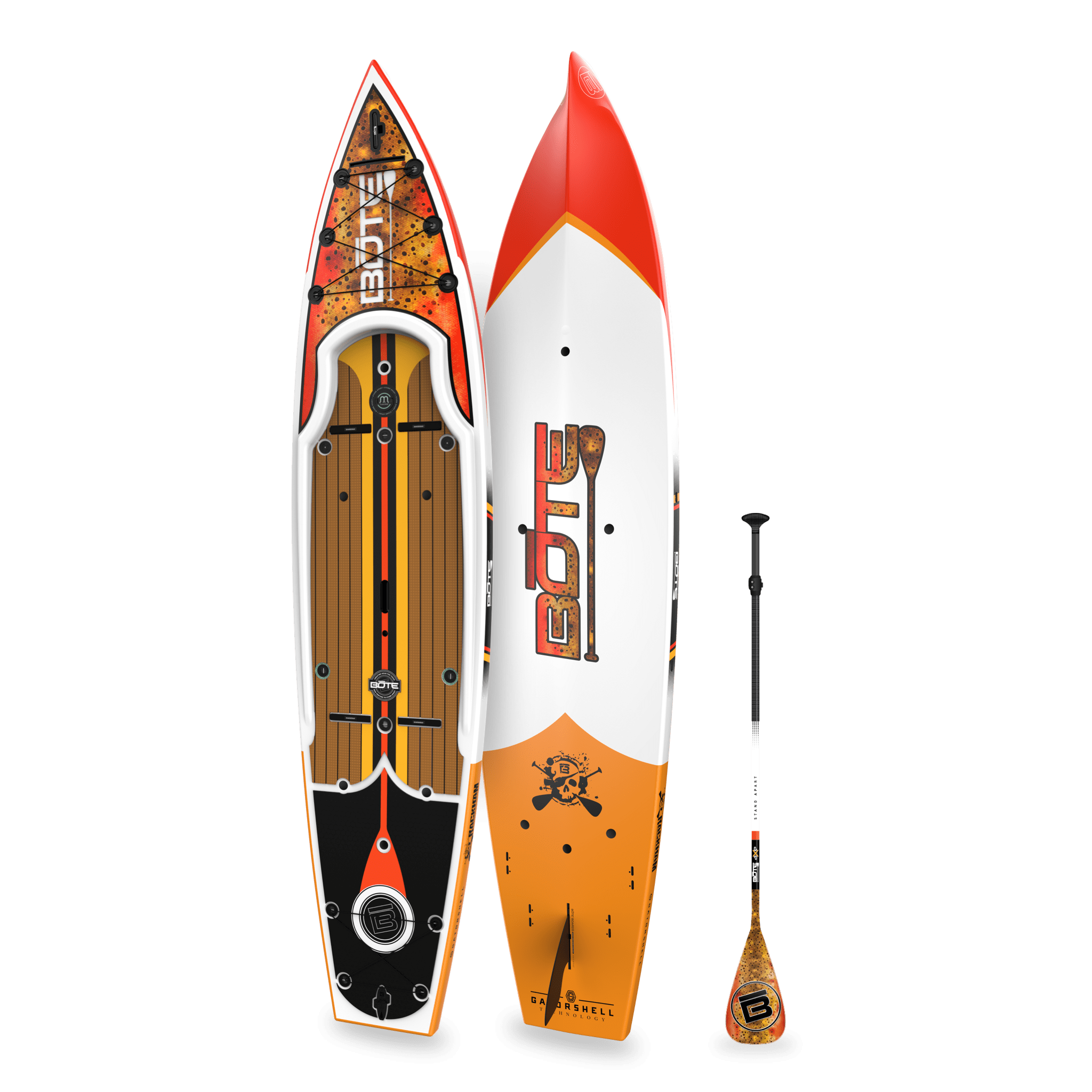 Top and bottom angled view of the Rackham 12′ Fischer Cutthroat Paddle Board