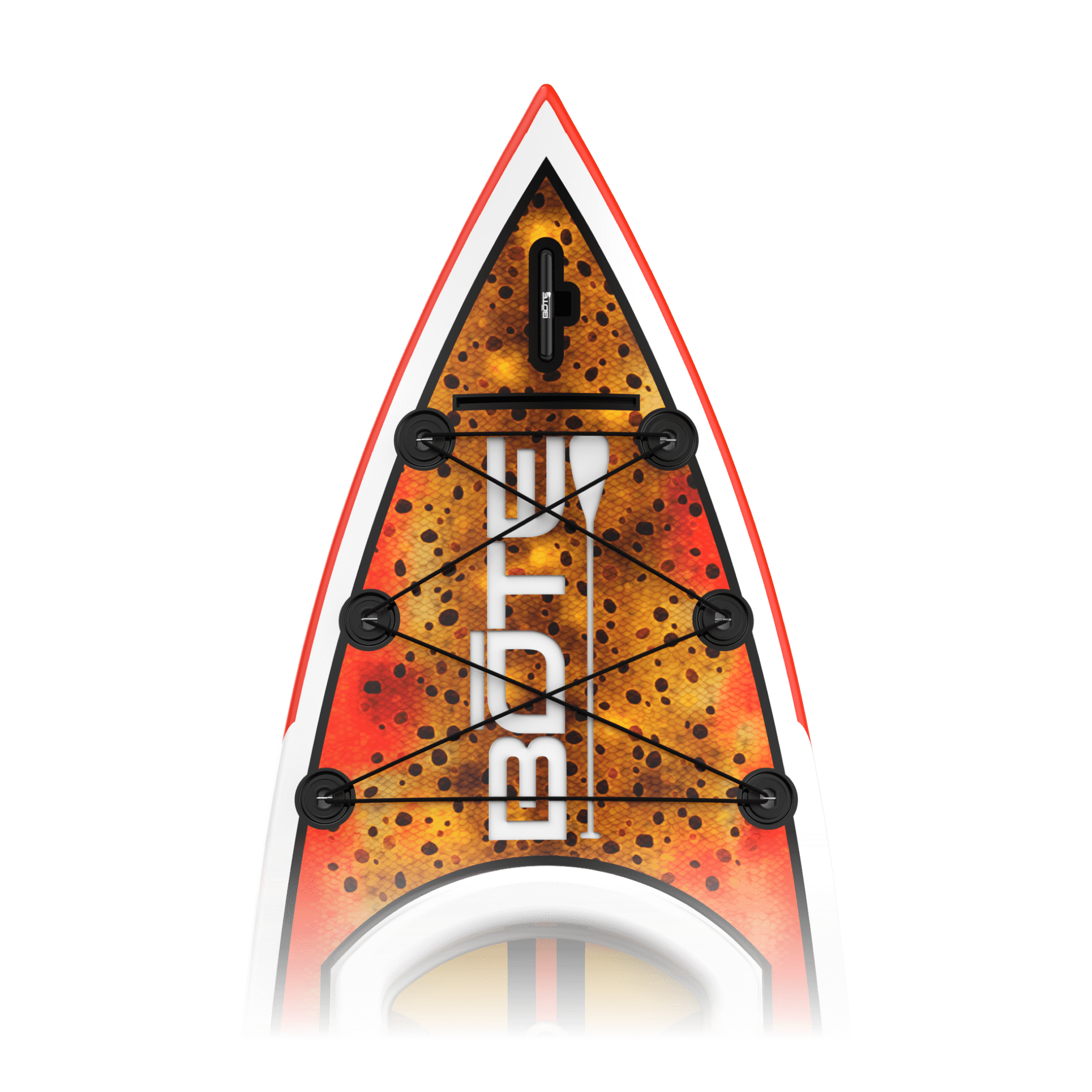 Zoomed in area of the nose of the Rackham 12′ Fischer Cutthroat Paddle Board