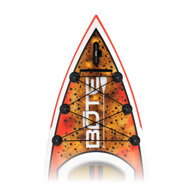 Zoomed in area of the nose of the Rackham 12′ Fischer Cutthroat Paddle Board