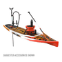 Front angled view of the Rackham 12′ Fischer Cutthroat Paddle Board with suggested accessories