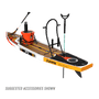 Rear angled view of the Rackham 12′ Fischer Cutthroat Paddle Board with suggested accessories