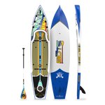 Top, side, and bottom view of the Rackham 12′ Native Fusion Paddle Board with paddle