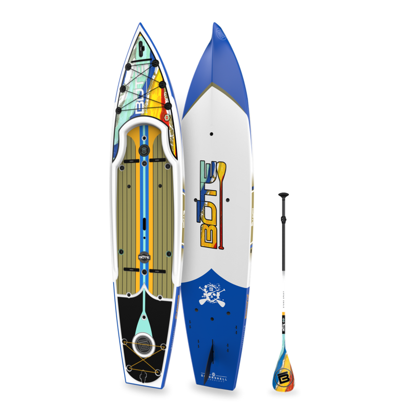Top and bottom angled view of the Rackham 12′ Native Fusion Paddle Board with paddle