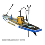 Rear angled view of the Rackham 12′ Native Fusion Paddle Board with suggested accessories