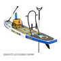 Rear angled view of the Rackham 12′ Native Fusion Paddle Board with accessories