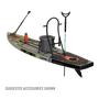 Rear angled view of the Rackham 14′ Verge Paddle Board with suggested accessories