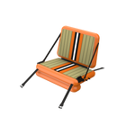 Front view of Rackham Aero Verge Camo seat replacement with black straps, bright blue sides and a brown padded top on the seat.