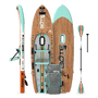 Top, side, and bottom view of the Rackham Aero 12′4″ Classic Mangrove Inflatable Paddle Board with travel bag and paddle