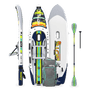 Top, side, and bottom view of the Rackham Aero 12′4″ Native Arches Inflatable Paddle Board with travel bag and paddle