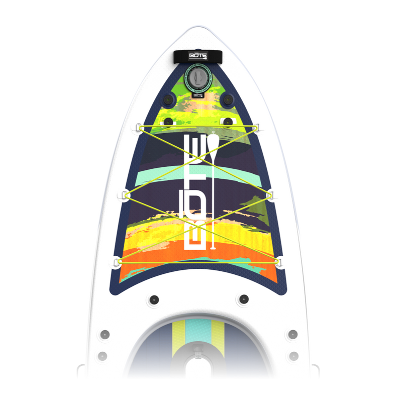 Zoomed in view of the Rackham Aero 12′4″ Native Arches Inflatable Paddle Board nose area