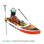 Front angled view of the Rackham Aero 12′4″ Fischer Cutthroat Apex Inflatable Paddle Board SUP configuration with suggested accessories