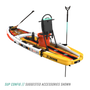 Rear angled view of the Rackham Aero 12′4″ Fischer Cutthroat Apex Inflatable Paddle Board SUP configuration with suggested accessories