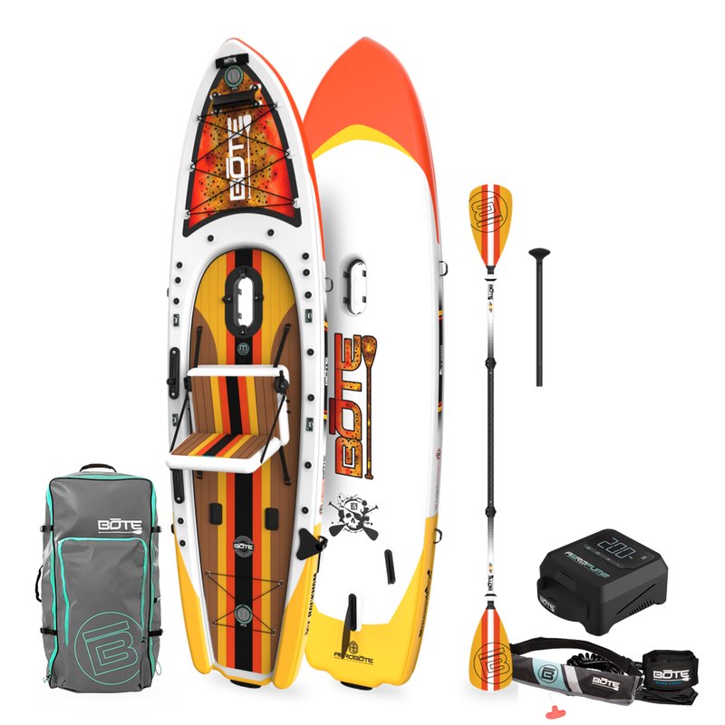 Top and bottom angled view of the. Rackham Aero 12′4″ Fischer Cutthroat APEX Inflatable Paddle Board Package